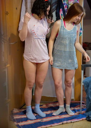 A duo tight chicks with nice tits are showing off while dressing