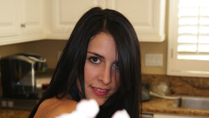 Kitten shows off her nude body in the kitchen preceding to hot sex