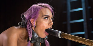 Tight gal with purple hair tortured by a much older fella today
