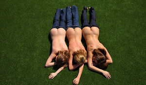 Topless lezzies in underweight jeans end up making love hard eventually