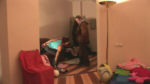 Lesbians Ksusha C and plus Nataly get down and dirty on a couch with their sex toys