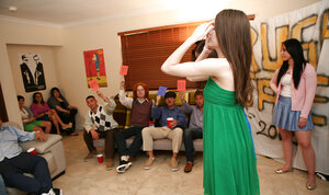 Reality lesbians have a fun party with kissing