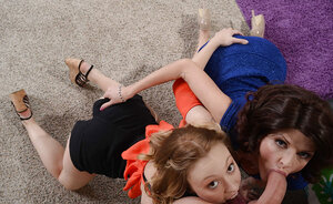 Joslyn James and besides Lucy Tyler suck cock in older-younger 3-way