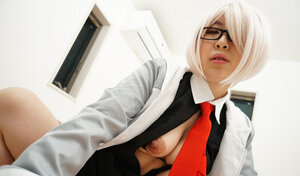 Cosplaying Japanese gal plays with her vag before POV sex