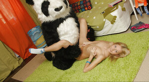 Glamorous blonde hardcore shaved panda toy play