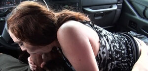 Redheaded floozy thanks him by blowing off that dick damn fine