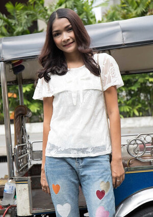 Oriental lad is filled with hope that young beauty will take off clothes