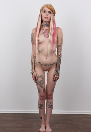 Excited tattooed Czech teen Jirina with no titties needs attention and strips