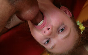 Red-haired minx with twin tails facefucked and furthermore facialized by aroused hunk