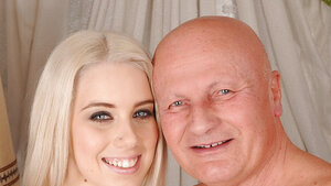 Luscious blond cutie strips naked to pose naked with her stepgrandfather