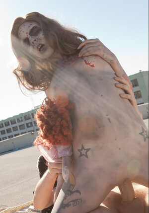 Lad isn't afraid of a 18-19 y.o. zombie & he just makes it with her outdoors