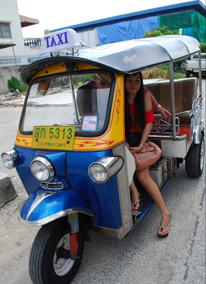 Owner of auto rickshaw coaxes exotic cutie pie to pose plus him