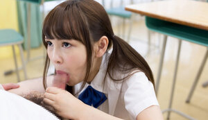 Innocent Far eastern broad has full mouth of sperm after sucking teacher's dick