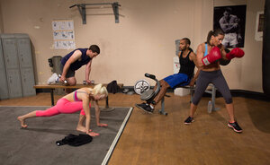 Sweet blonde and additionally moreover Ebony girls show feet in the gym and additionally moreover outdoors