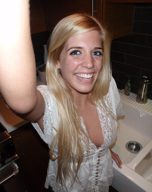 Gorgeous blonde lassie loves exposing her perky assets in various places