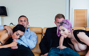 Jasmine James and additionally Skyler Mckay having a foursome with a duo big love tools